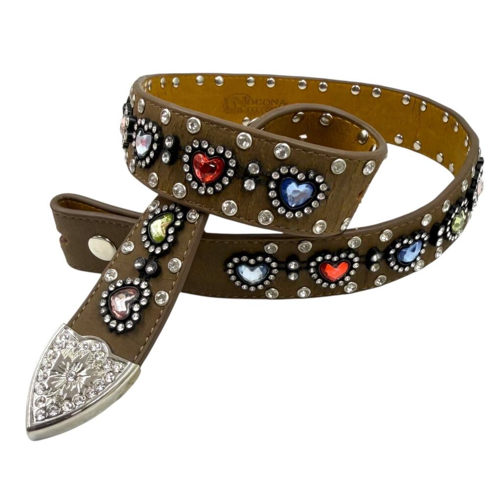 Nocona Brown Leather Rhinestone Heart Studded Western Belt Strap Womens M L